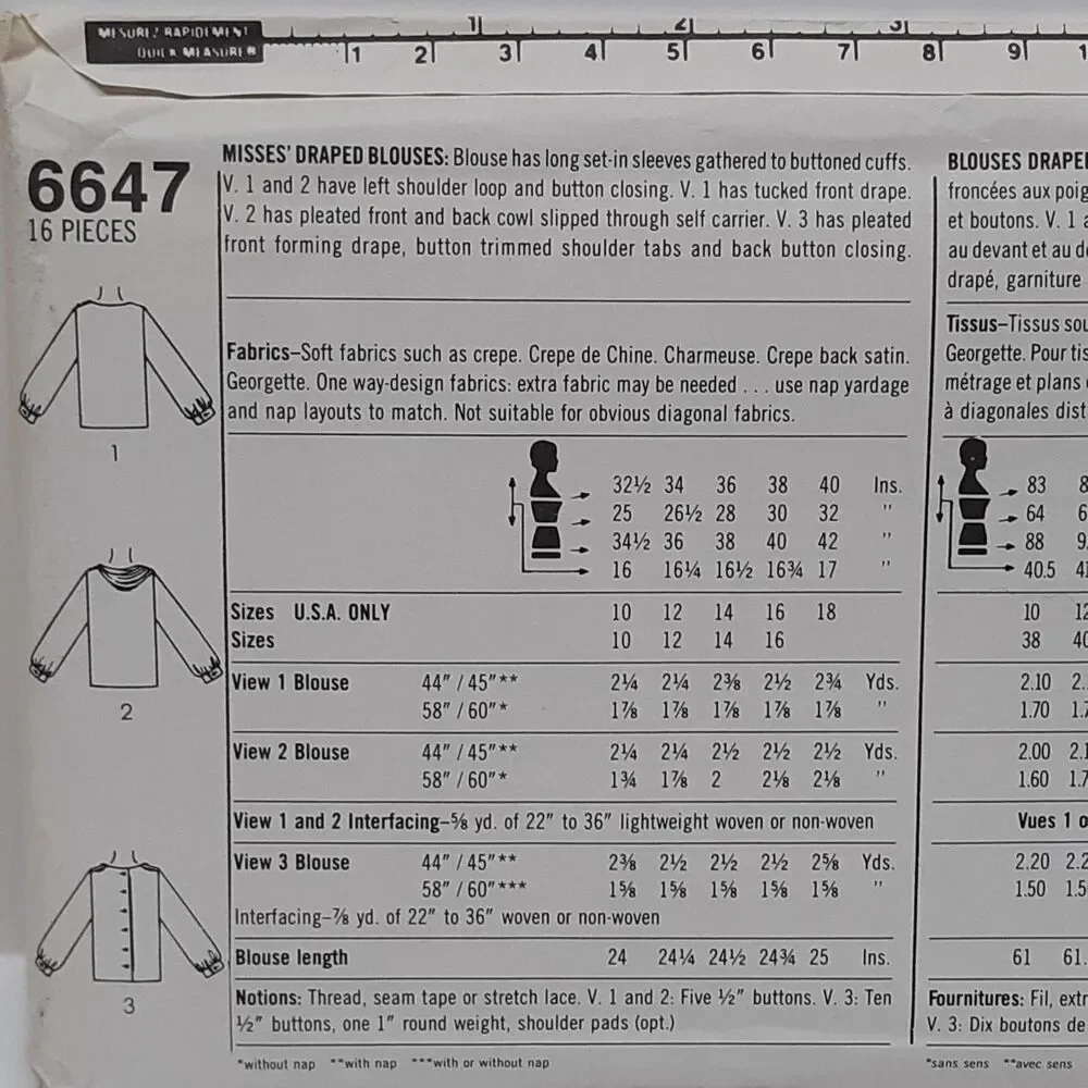 NEW Vintage Simplicity Sewing Pattern 6647 Lauren Hutton Draped Blouse Shirt 14